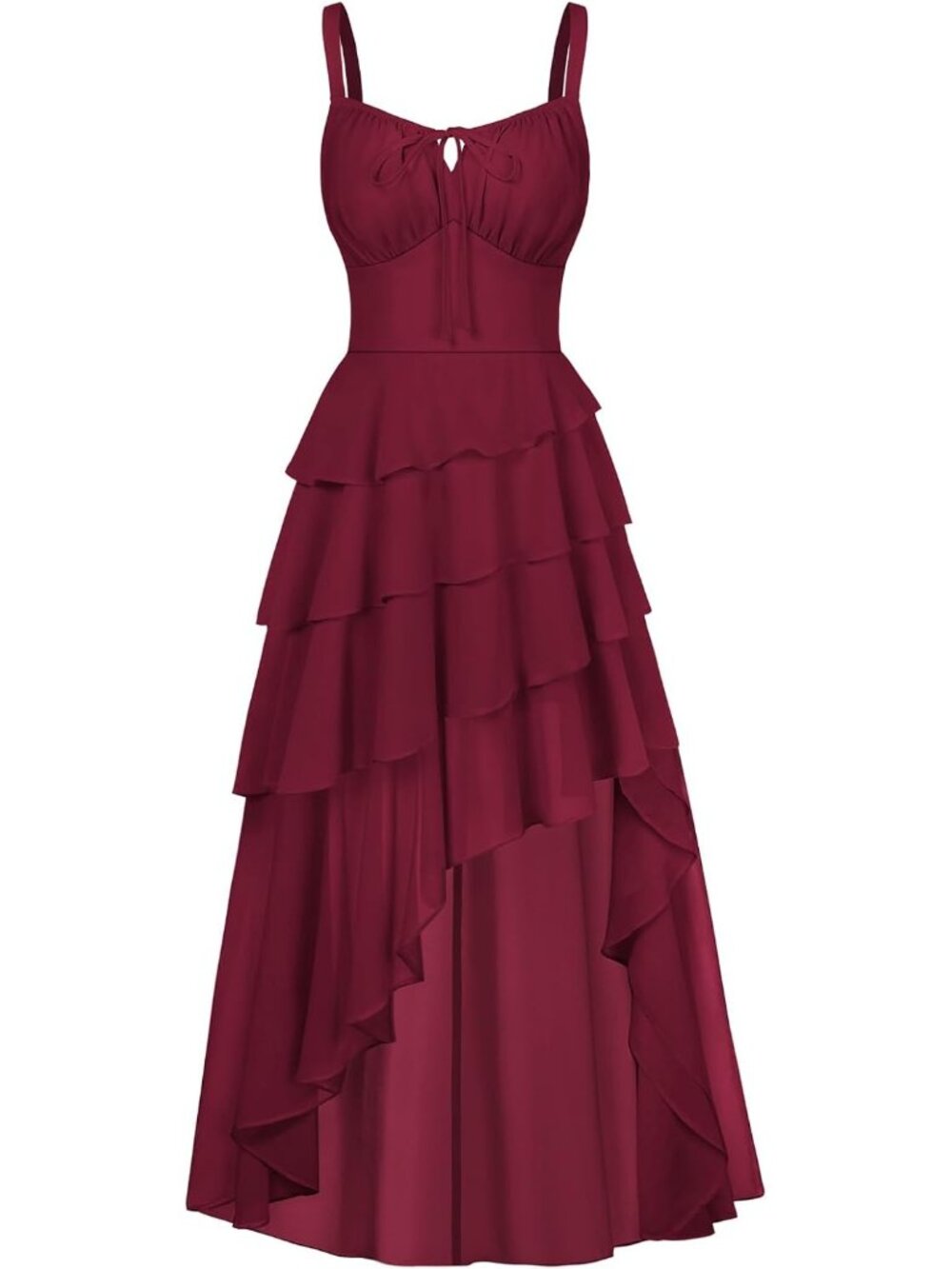 Women's Wine Red Ruffled Renaissance Pirate Gothic Fairy Core Costume Dress